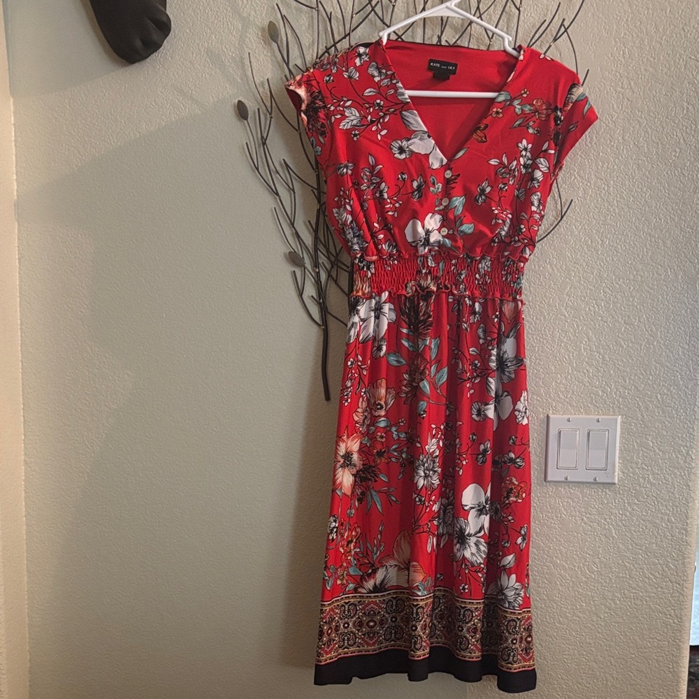 Vibrant Red Floral Midi Dress